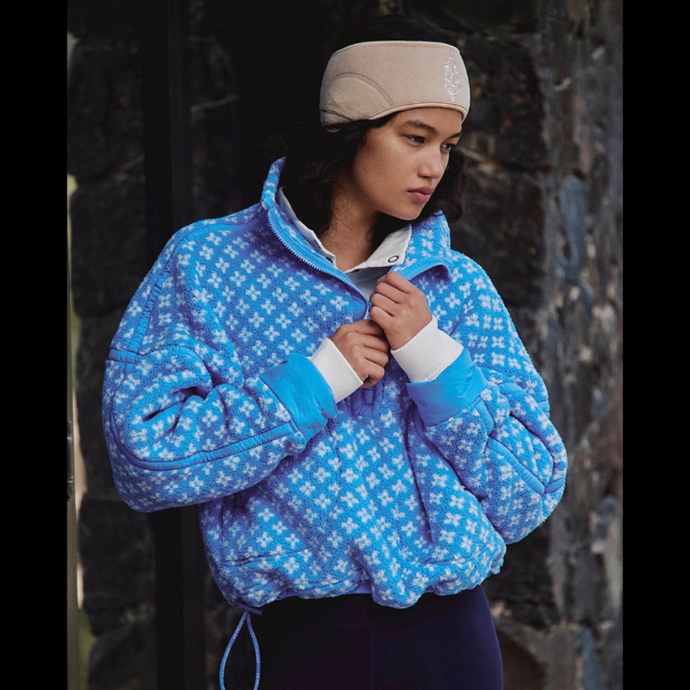 NWOT Free People Movement Mountain High Half Zip Fleece in Birdseye Riviera Blue